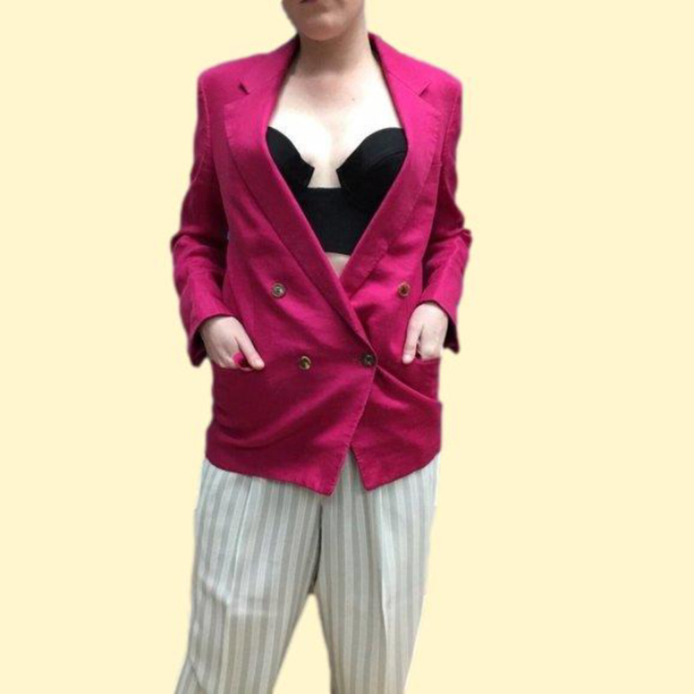 Vintage Burberrys 42/M Pink Linen Double Breasted Blazer